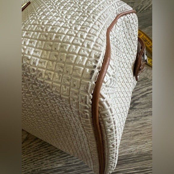 TED LAPIDUS Paris Monogram Logo Embossed Leather Handle Boston Bag Rare White - Picture 13 of 14